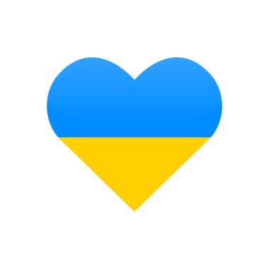 Kalp şeklinde Ukrayna bayrağı. Ulusal Ukrayna dairesel bayrak ikonu. Vektör illüstrasyonu beyazda izole edildi.