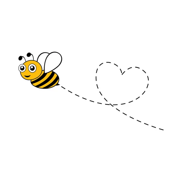 Abeja Volando Una Ruta Punteada Forma Corazón Personaje Abejas Encantadoras — Archivo Imágenes Vectoriales