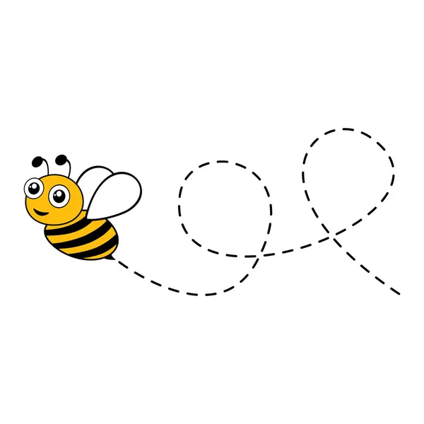 Abeja Voladora Con Ruta Punteada Ilustración Vectorial Aislada Blanco — Archivo Imágenes Vectoriales