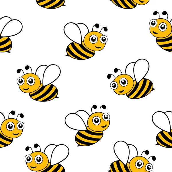シームレスな蜂のパターン ミツバチが白い背景を飛んでいる ハッピーバンブルビー虫の食感 ベクトルかわいいイラスト — ストックベクタ