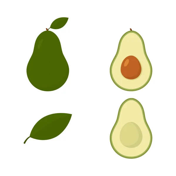 Set Van Half Geheel Groene Avocado Leuke Verse Avocado Collectie — Stockvector