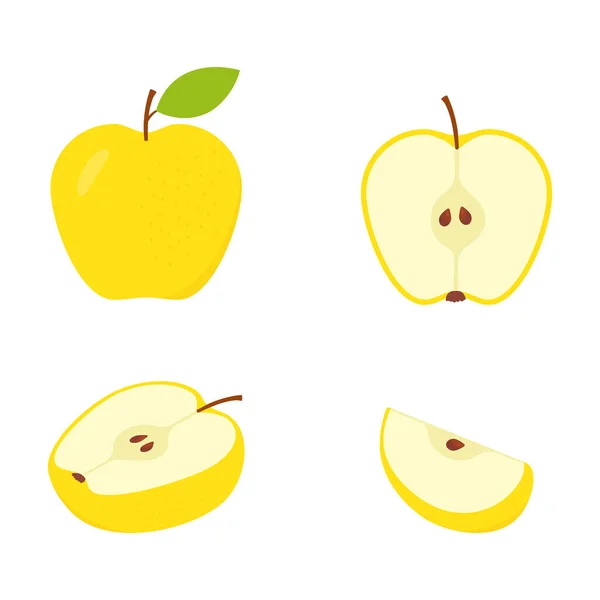 精选新鲜切碎的苹果 一套半 一片又一片多汁的黄色苹果 在白色上隔离的病媒 — 图库矢量图片