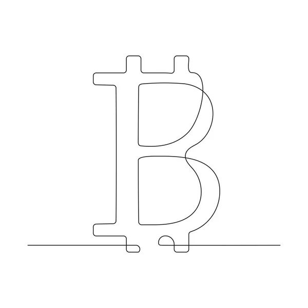 ビットコイン1行描画記号 暗号通貨の線形記号 白に隔離されたベクトル — ストックベクタ