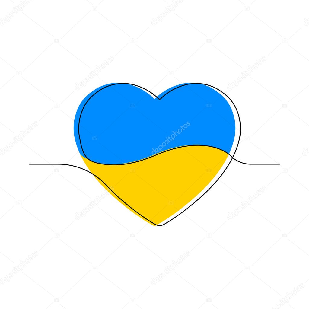 Ukrainian round flag in heart shape. National Ukraine circular flag icon. Vector illustration isolated on white.