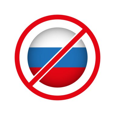 Rus bayrağı. Savaşı durdurun sembolü. Rus saldırısını durdurun. Yasak sembol. Vektör illüstrasyonu beyazda izole edildi.