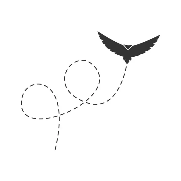 Burung Hitam Terbang Dengan Rute Berbintik Ilustrasi Vektor Diisolasi Pada - Stok Vektor