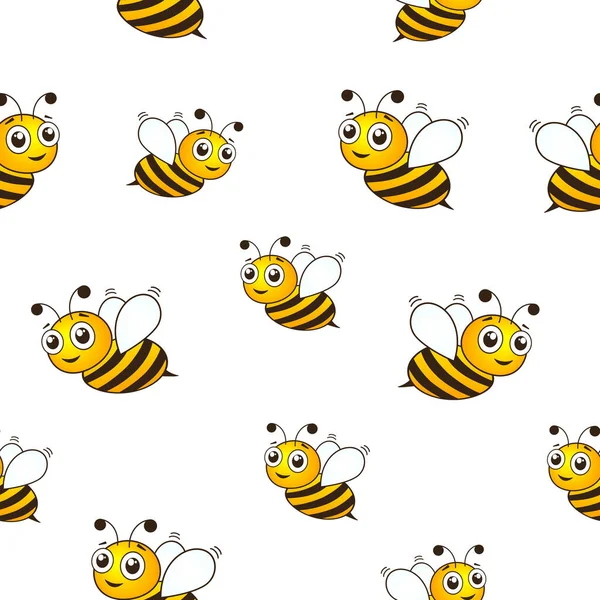 Naadloos Bijenpatroon Honingbijen Vliegen Witte Achtergrond Gelukkige Hommel Insecten Textuur — Stockvector