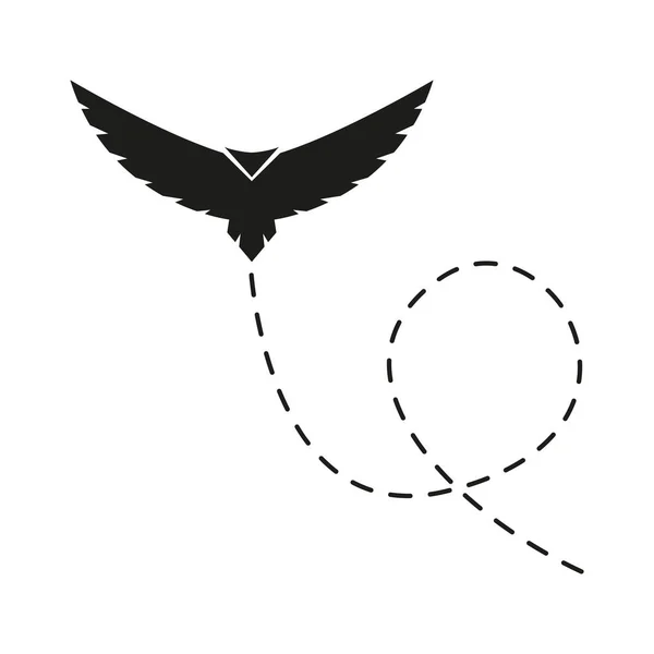 Oiseau Noir Volant Avec Route Pointillée Illustration Vectorielle Isolée Sur — Image vectorielle