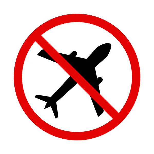 Vuele Icono Prohibido Detener Símbolo Del Avión Señal Cielo Cerrado — Vector de stock