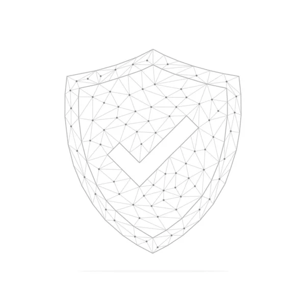 Lågt Polygonalt Säkerhetsskydd Med Markering Grå Symbol Antivirusskylt Med Anslutningspunkter — Stock vektor