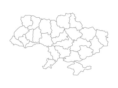Ukrayna haritası. Bölgelerde ayrılan Ukrayna sınır doğrusal bölge sembolü. Vektör illüstrasyonu beyazda izole edildi.