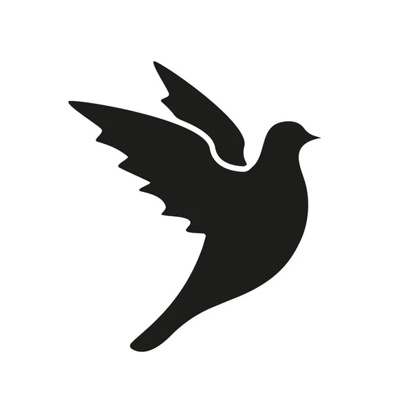 Czarna Sylwetka Latającego Ptaka Gołąb Otwartymi Skrzydłami Wektor Izolowany Białym — Wektor stockowy