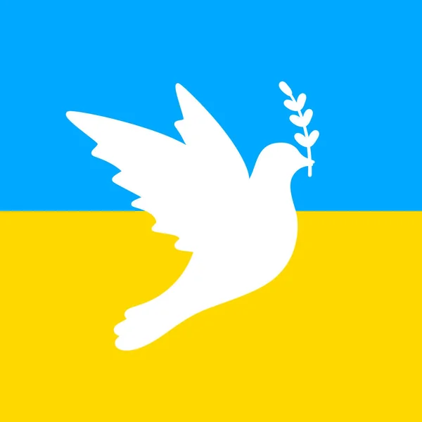 Vredesduif Onder Oekraïense Vlag Witte Vogel Met Brunch Van Vrede — Stockvector