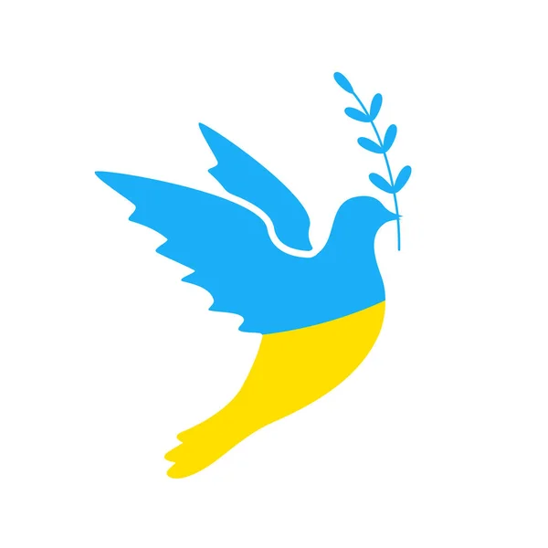 ウクライナの国旗に平和の鳩 平和のブランチと白い鳥 白地に隔離されたベクトル — ストックベクタ