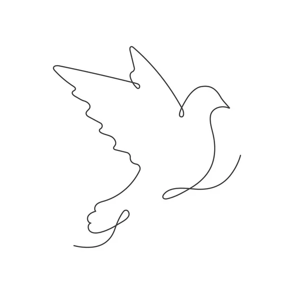 Colomba Continua Una Linea Disegno Uccello Volante Lineare Stile Disegnato — Vettoriale Stock