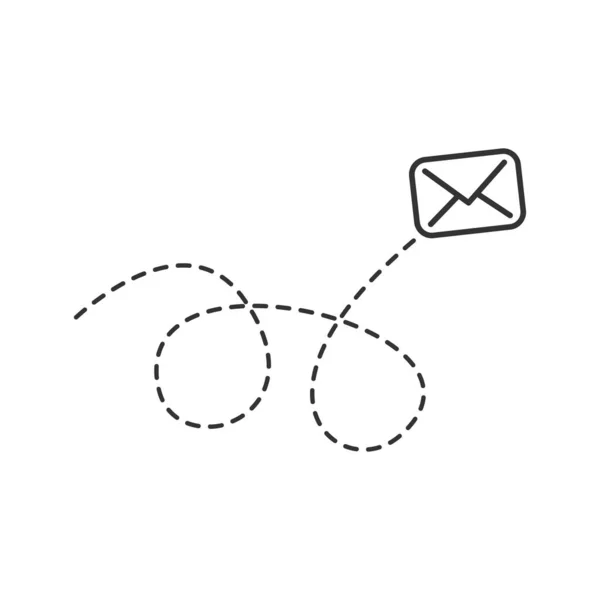 点線のルートでエンベロープ 空飛ぶ郵便記号 メッセージ リニア サインを送る 白に隔離されたベクトル — ストックベクタ
