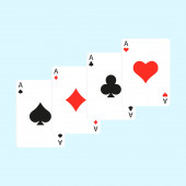 Čtyři hrací karty. Sada ikon hracích karet. Vektor izolovaný na bílém.