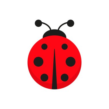 Uğur böceği sevimli bir karakter. Küçük kırmızı uğur böceği. Vektör beyazda izole edildi.