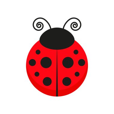 Uğur böceği sevimli bir karakter. Küçük kırmızı uğur böceği. Vektör beyazda izole edildi.