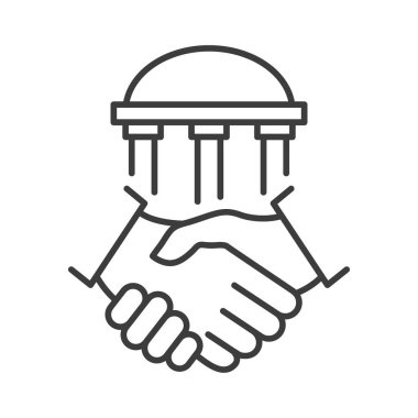 El sıkışma ve banka inşa etme ikonu. Finansal anlaşma konsepti. Vektör beyazda izole edildi.