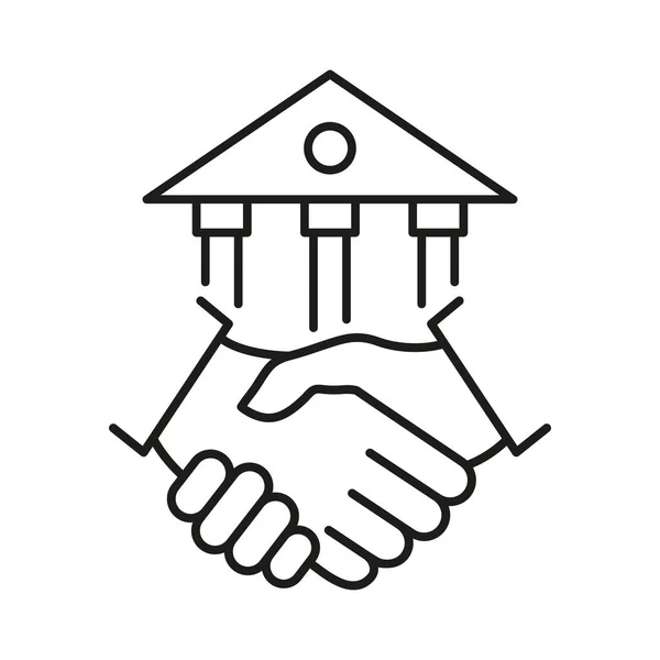 Handshake Bank Building Line Icon Financial Agreement Concept Vector Isolated — ストックベクタ