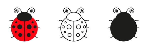 Ladybugs Schattig Verschillende Karakters Set Ladybirds Drie Stijl Vector Illustratie — Stockvector