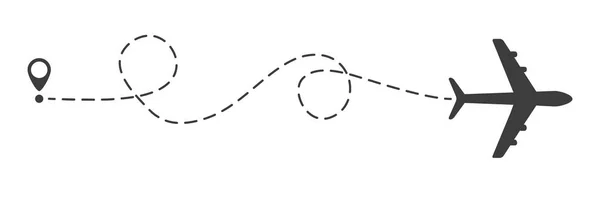 飞机航线 有起点和虚线跟踪的飞机航线 旅行概念 在白色背景上孤立的向量图 — 图库矢量图片