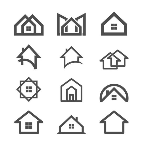 Set Line Houses Home Symbol Collection Buildings Group Real Estate — Image vectorielle