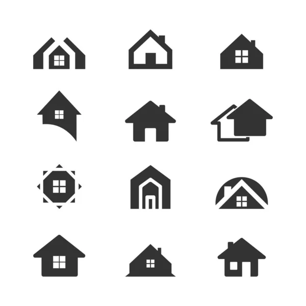 Set Houses Home Symbol Collection Buildings Group Silhouettes Real Estate — стоковый вектор