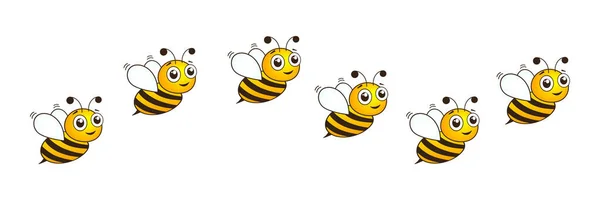 Bienencharaktere Glücklich Eingestellt Linie Der Fliegenden Niedlichen Bienen Vektor Illustration — Stockvektor