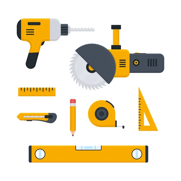 Building Tools Set Working Instruments Flat Collection Vector Isolated White — Vector de stock