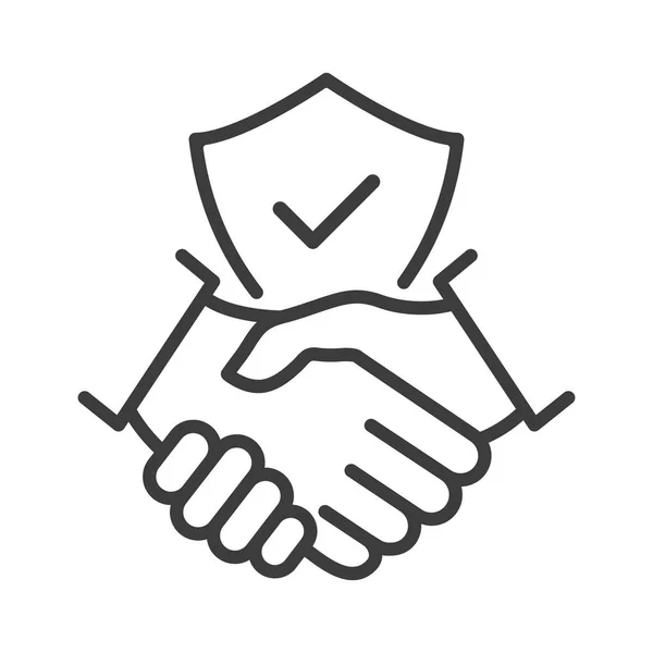 Ícone Aperto Mão Escudo Acordo Negócios Com Marca Verificação Proteger — Vetor de Stock