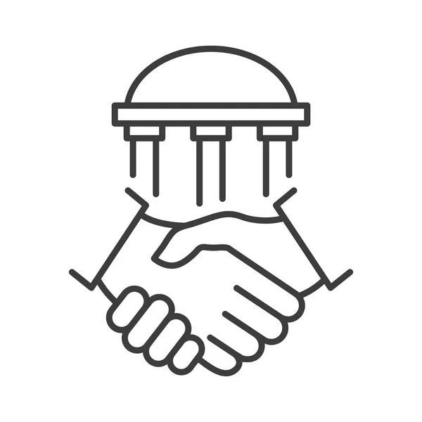 Handshake Bank Building Line Icon Financial Agreement Concept Vector Isolated — Vetor de Stock