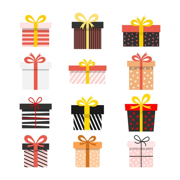 Gift Boxes Set Colorful Presents Collection Holiday Concept Vector Isolated — Vector de stock