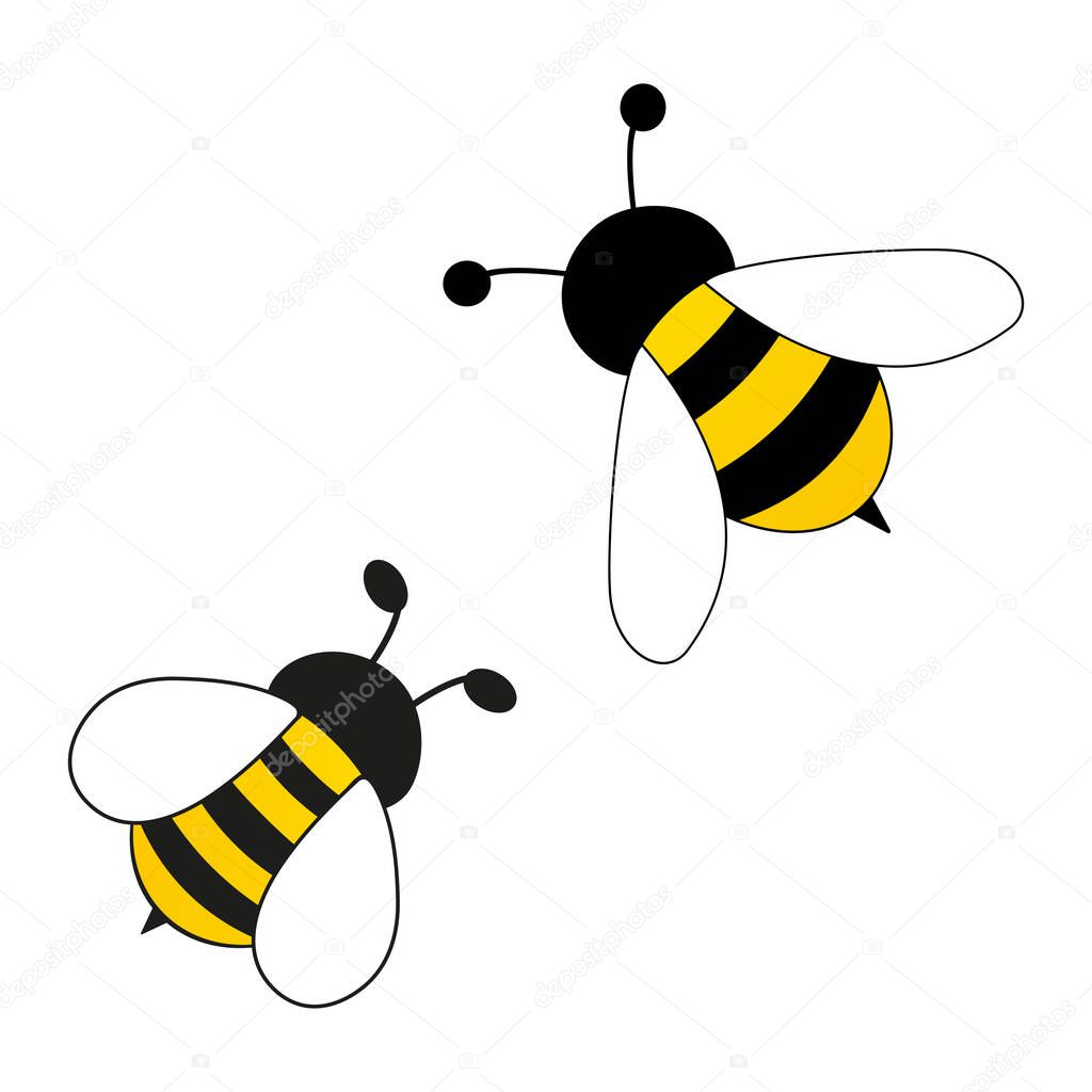 Cute two flying bees. Bee character set. Vector isolated on white.