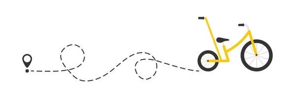 Başlangıç Noktasında Sevimli Renkli Bir Bisiklet Çizgi Üzerinde Renkli Çocuk — Stok Vektör