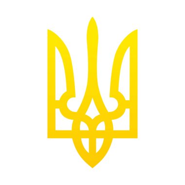 Ukraynalı Trizub. Renkli Ukrayna ulusal amblemi. Özgürlük Mızrağı işareti. Ukrayna 'nın sembol kolları. Vektör beyazda izole edildi.