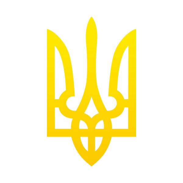 Ukrainian trizub. Ukrainian national emblem with gradient color. Freedom trident sign. Symbol arms of Ukraine. Vector isolated on white.