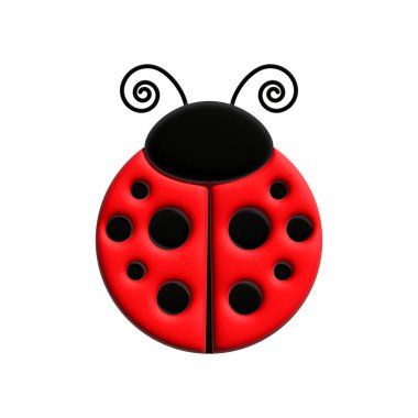 Uğur böceği 3 boyutlu böcek. Sevimli uğur böceği karakteri. Resim beyaza izole edildi.