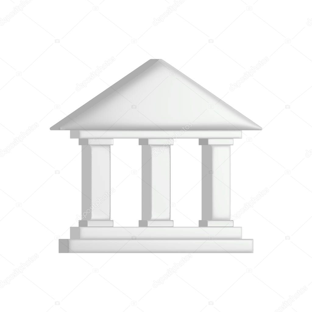 Bank 3D building. Ancient Greek architecture with columns. Museum symbol. Illustration isolated on white.
