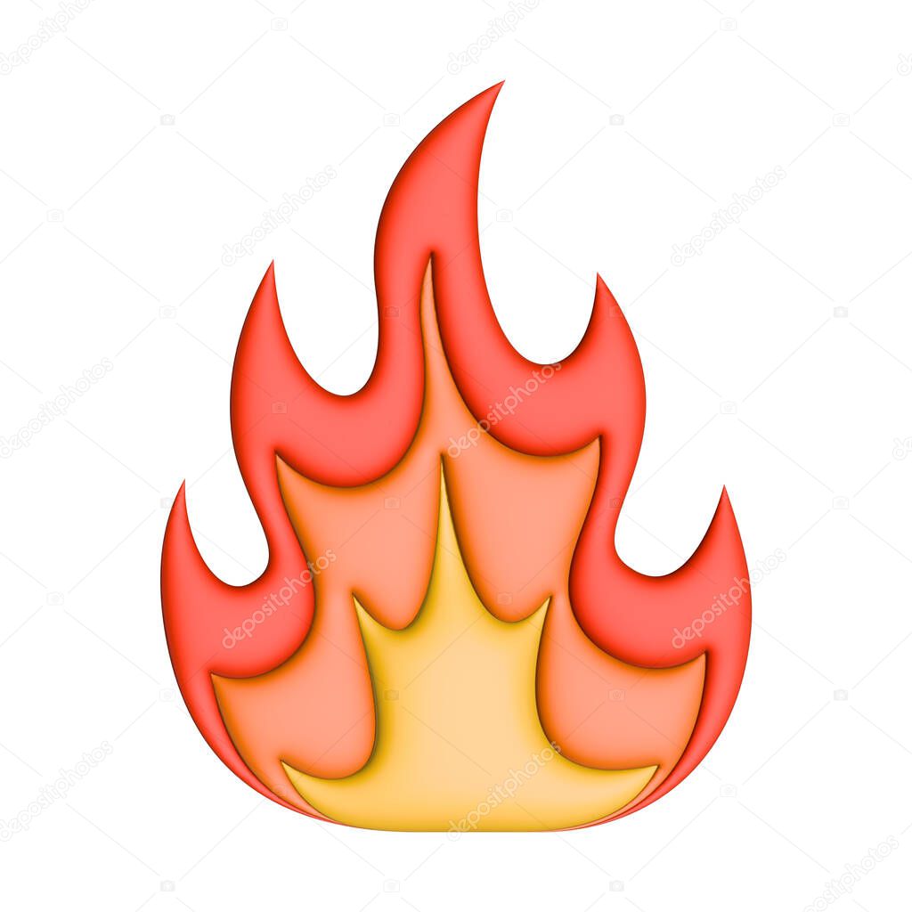 Fire flame 3D icon. Illustration isolated on white.