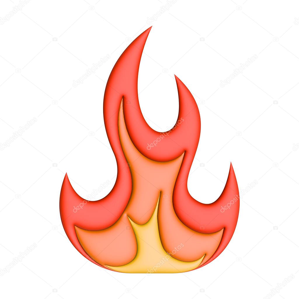 Fire flame 3D icon. Illustration isolated on white.
