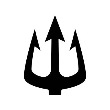 Mızrak ikonu. Mızrak Neptün silahı. Poseidon siyah sembolü. Vektör beyazda izole edildi.