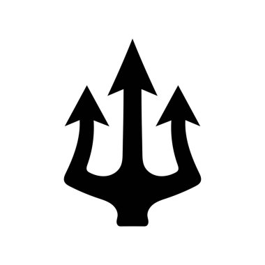 Mızrak ikonu. Mızrak Neptün silahı. Poseidon siyah sembolü. Vektör beyazda izole edildi.