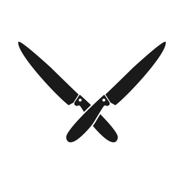 Mutfak bıçakları çapraz. İki siyah bıçak silueti. Vektör beyazda izole edildi.
