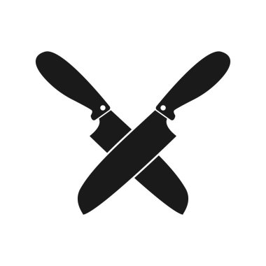 Mutfak bıçakları çapraz. İki siyah bıçak silueti. Vektör beyazda izole edildi.