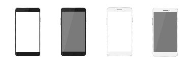 Boş ekran seti olan akıllı telefon. Mobil aygıtlar çerçeve koleksiyonu. Model telefon grubu Front View. Vektör beyazda izole edildi.