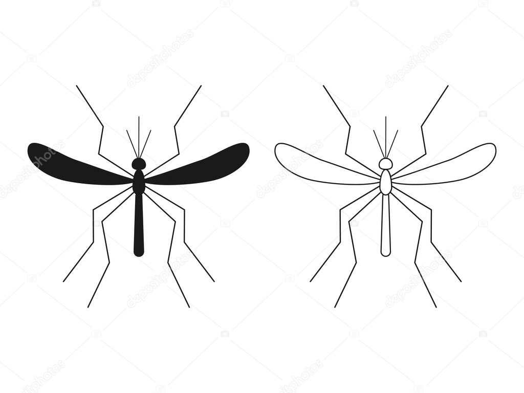 Mosquito malaria set. Line flying mosquitoes insects collection. Vector illustration isolated on white.