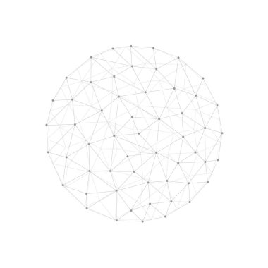 Üçgen şekilli bir küre. Düşük poliçeli çizgi çizim sembolü. Çokgen elementlerle çevrili tel çerçeve. Vektör illüstrasyonu beyaz arkaplanda izole edildi.