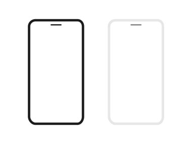 Boş ekran seti olan akıllı telefon. Mobil aygıtlar çerçeve koleksiyonu. Model telefon grubu Front View. Vektör beyazda izole edildi.